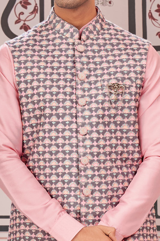 Purple Art Silk Nehru Jacket (NMK-7984) - Nihal Fashions