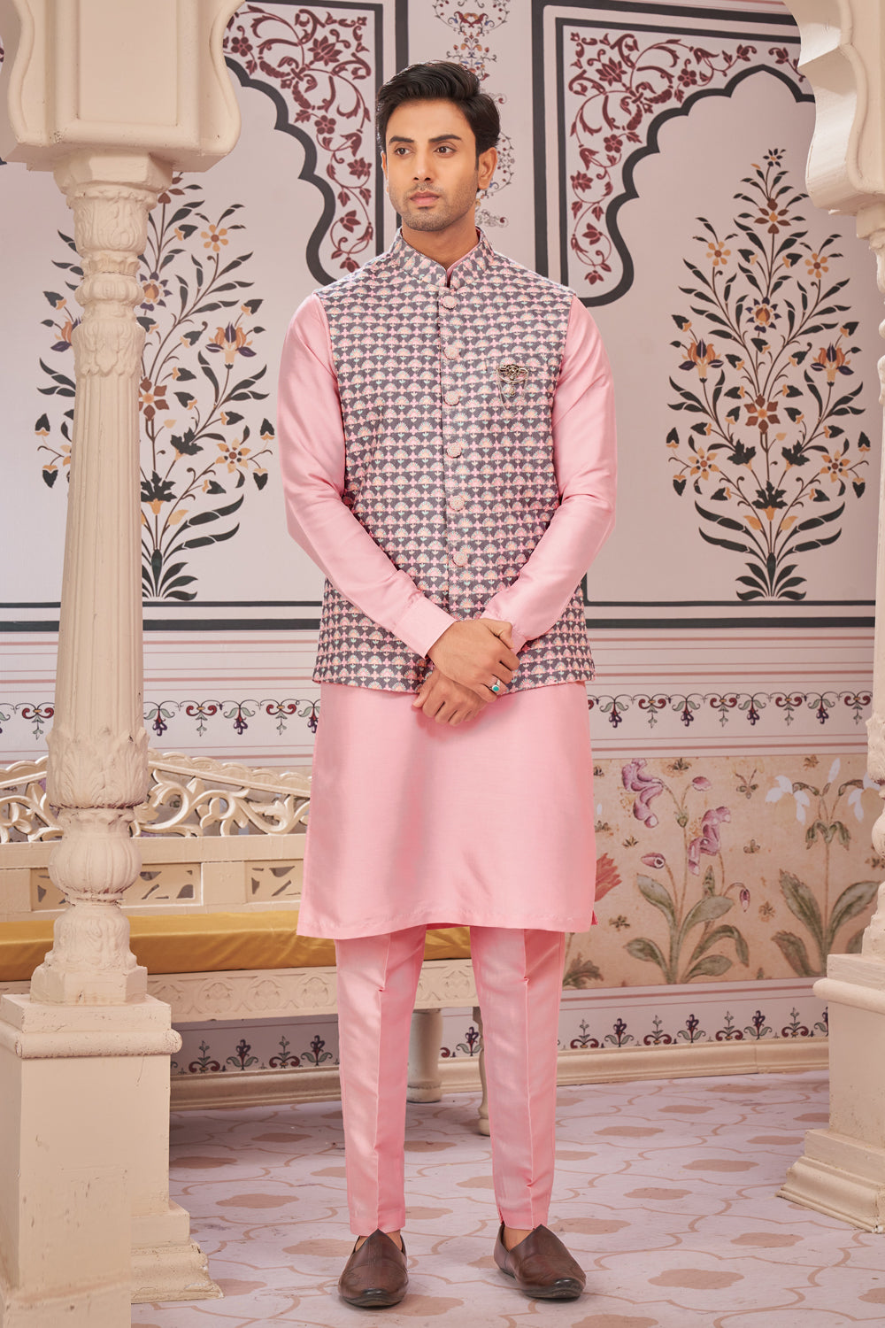 Purple Art Silk Nehru Jacket (NMK-7984) - Nihal Fashions