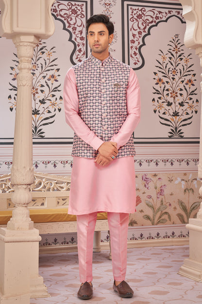 Purple Art Silk Nehru Jacket (NMK-7984) - Nihal Fashions