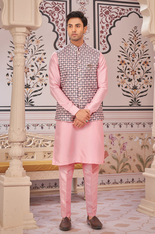 Purple Art Silk Nehru Jacket (NMK-7984) - Nihal Fashions