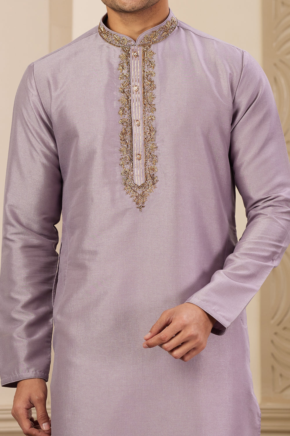 Purple Banarasi Art Silk Kurta Pajama (NMK-8465) - Nihal Fashions