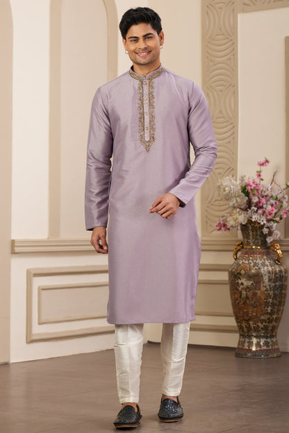 Purple Banarasi Art Silk Kurta Pajama (NMK-8465) - Nihal Fashions