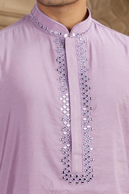 Purple Banarasi Art Silk Mens Kurta Pajama (NMK-8486) - Nihal Fashions