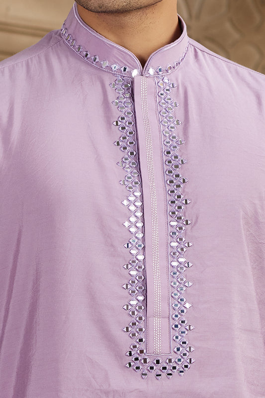 Purple Banarasi Art Silk Mens Kurta Pajama (NMK-8486) - Nihal Fashions