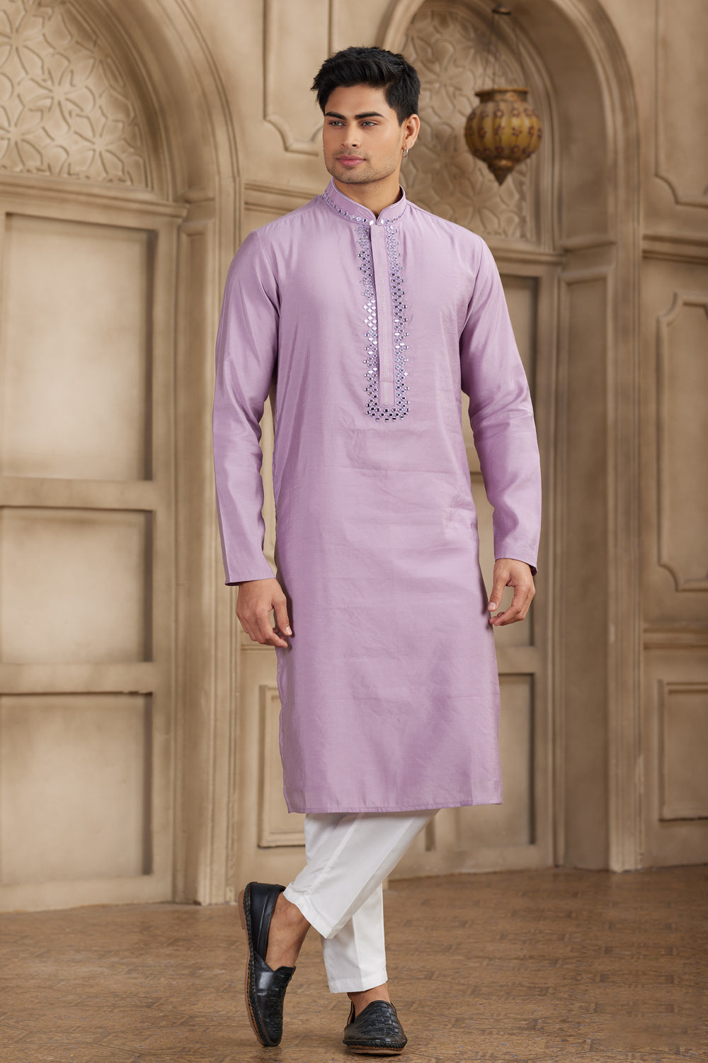 Purple Banarasi Art Silk Mens Kurta Pajama (NMK-8486) - Nihal Fashions