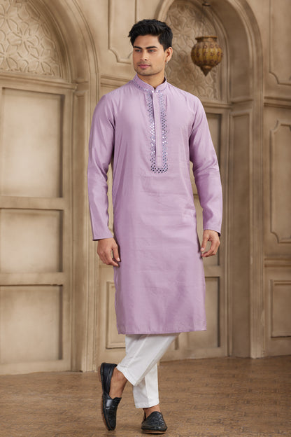 Purple Banarasi Art Silk Mens Kurta Pajama (NMK-8486) - Nihal Fashions