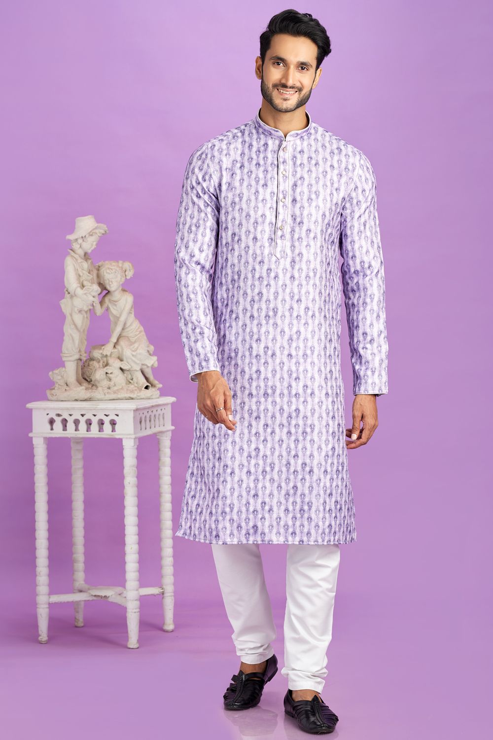 Purple Cotton Kurta Pajama (NMK-7558) - Nihal Fashions