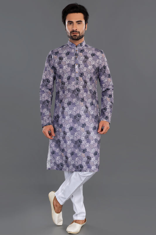 Purple Cotton Kurta Pajama (NMK-8125) - Nihal Fashions