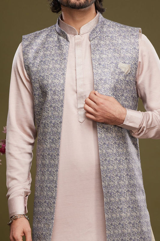Purple Grey Art Silk Digital Printed Jacket Kurta (NMK-7087) - Nihal Fashions