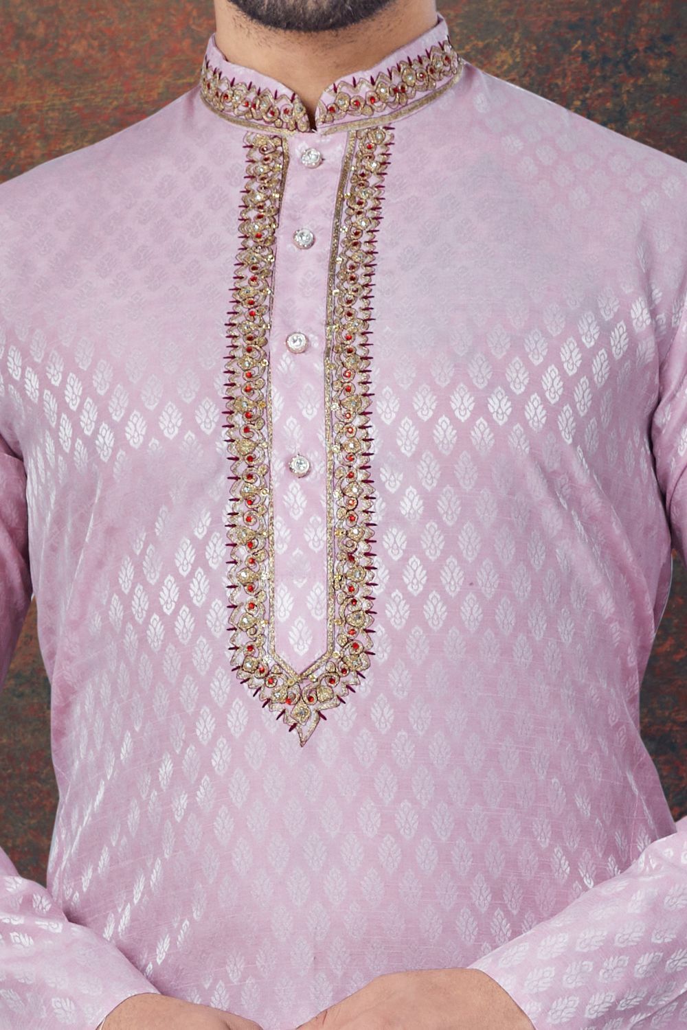 Purple Jaquard Kurta Pajama (NMK-7830) - Nihal Fashions