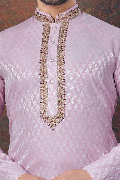 Purple Jaquard Kurta Pajama (NMK-7830) - Nihal Fashions