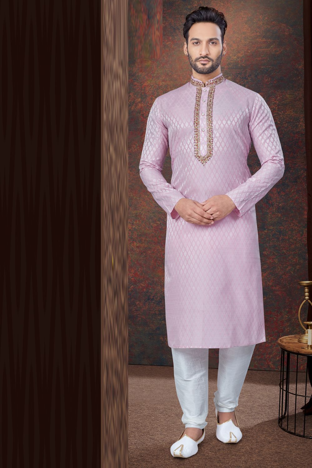 Purple Jaquard Kurta Pajama (NMK-7830) - Nihal Fashions