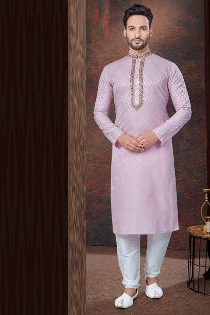 Purple Jaquard Kurta Pajama (NMK-7830) - Nihal Fashions