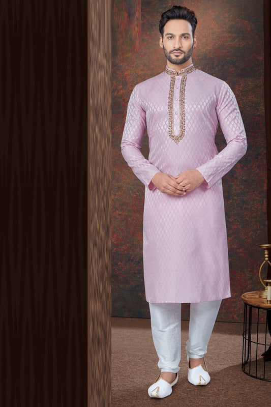 Purple Jaquard Kurta Pajama (NMK-7830) - Nihal Fashions