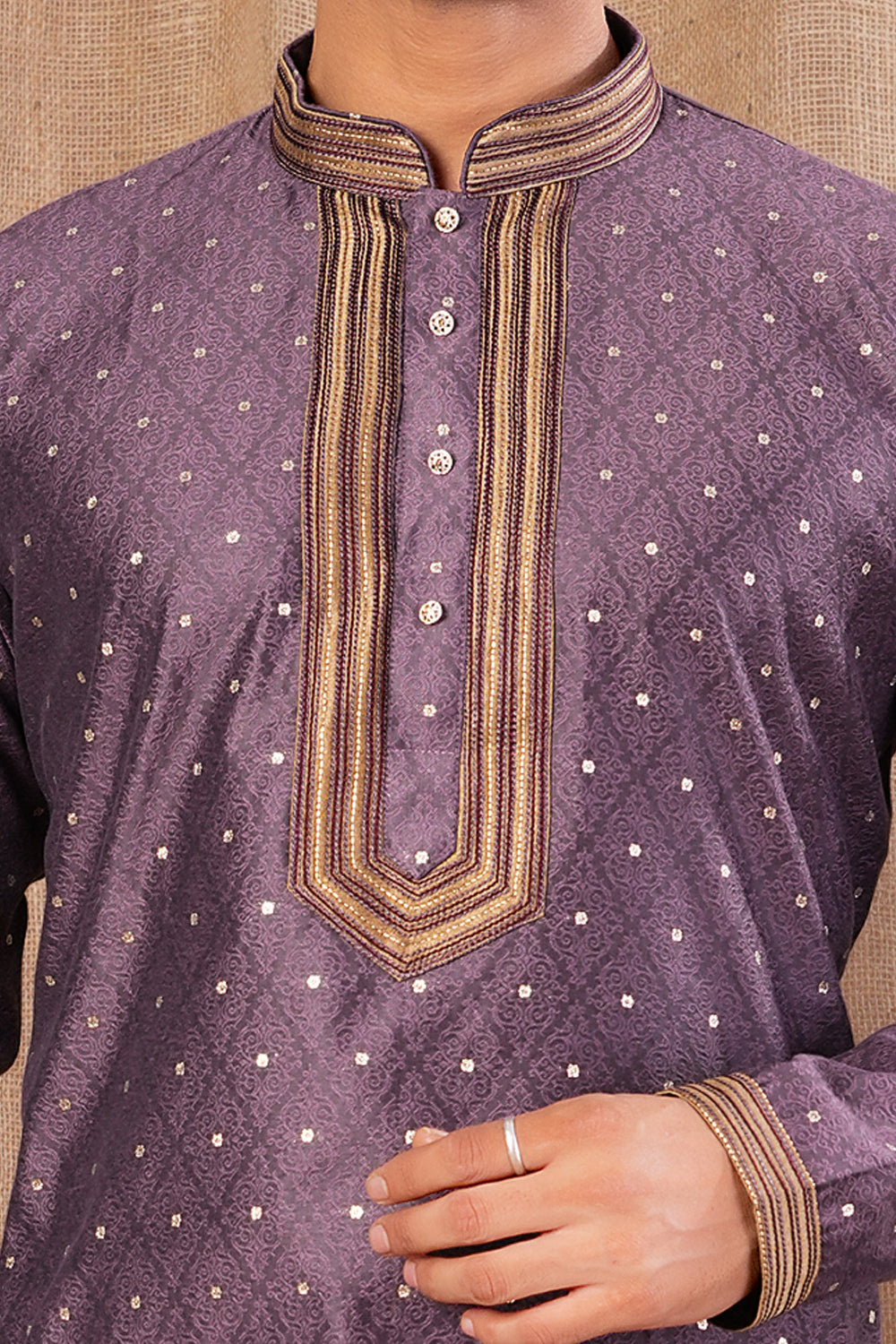 Purple Jaquard Kurta Pajama (NMK-8500) - Nihal Fashions