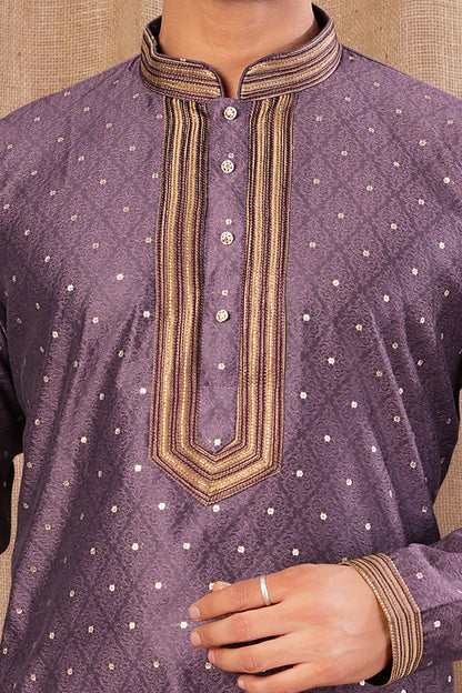 Purple Jaquard Kurta Pajama (NMK-8500) - Nihal Fashions