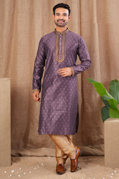 Purple Jaquard Kurta Pajama (NMK-8500) - Nihal Fashions