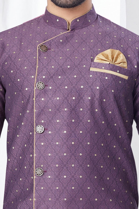 Purple Jaquard Mens Indo Western (NMK-7838) - Nihal Fashions