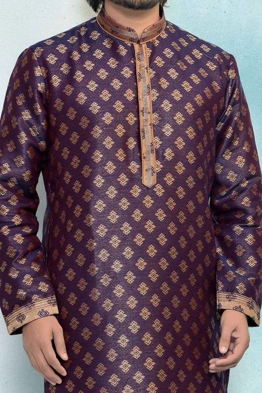 Purple Jaquard Silk Brocade Kurta Pajama (NMK-4926)
