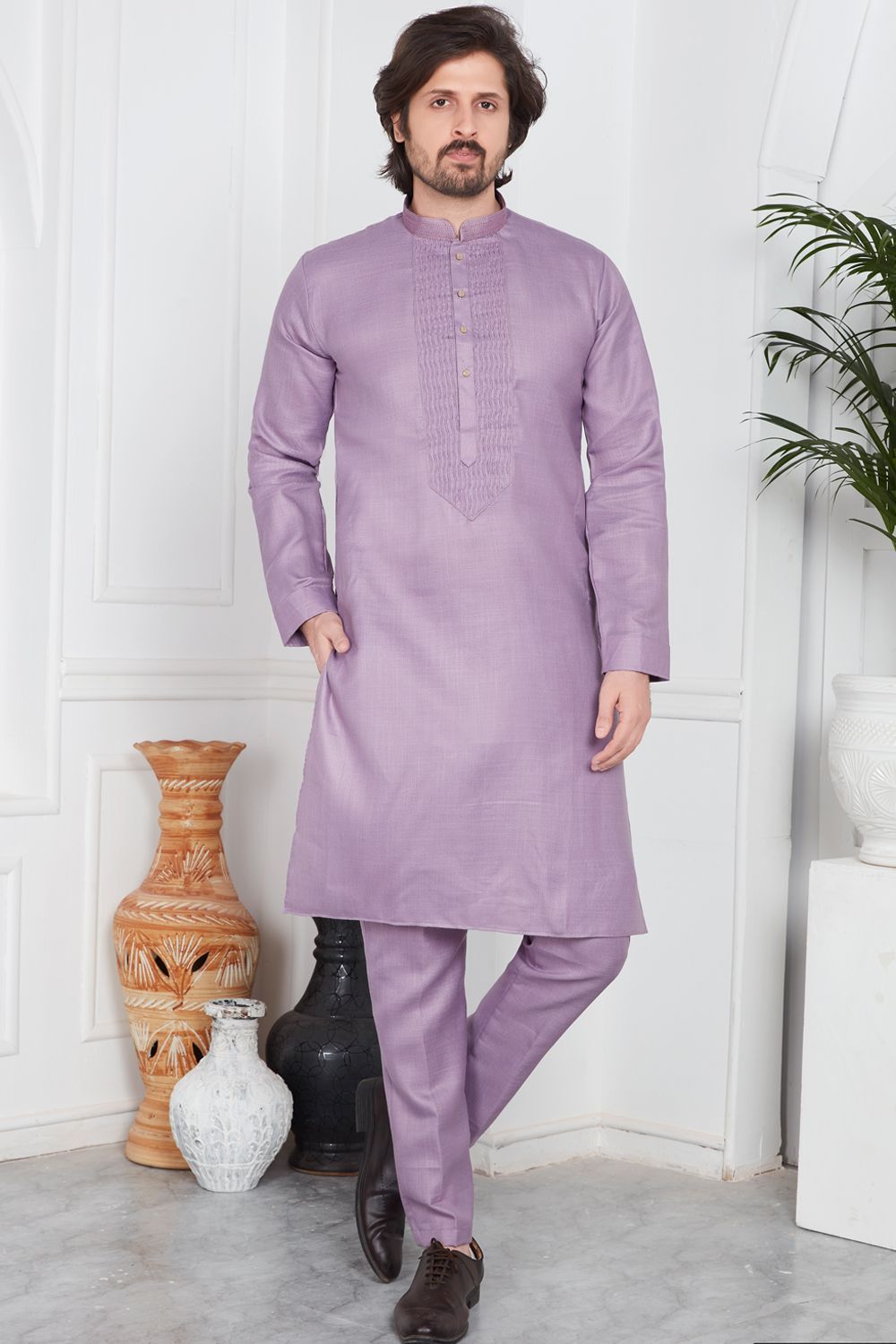 Purple Linen Cotton Kurta Pajama (NMK-7577) - Nihal Fashions