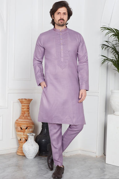 Purple Linen Cotton Kurta Pajama (NMK-7577) - Nihal Fashions