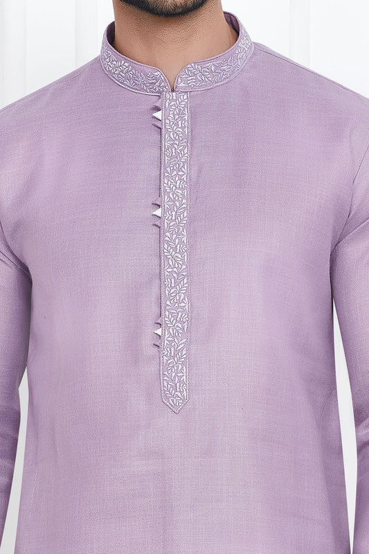 Purple Linen Cotton Kurta Pajama (NMK-7591) - Nihal Fashions