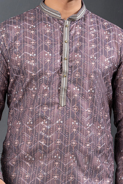 Purple Printed Cotton Silk Kurta Pajama (NMK-8775) - Nihal Fashions