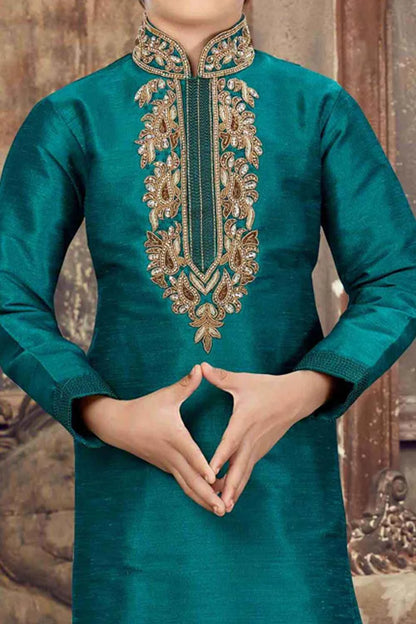 Rama Blue Banglori Silk Kids Kurta Pajama (NKK-616)