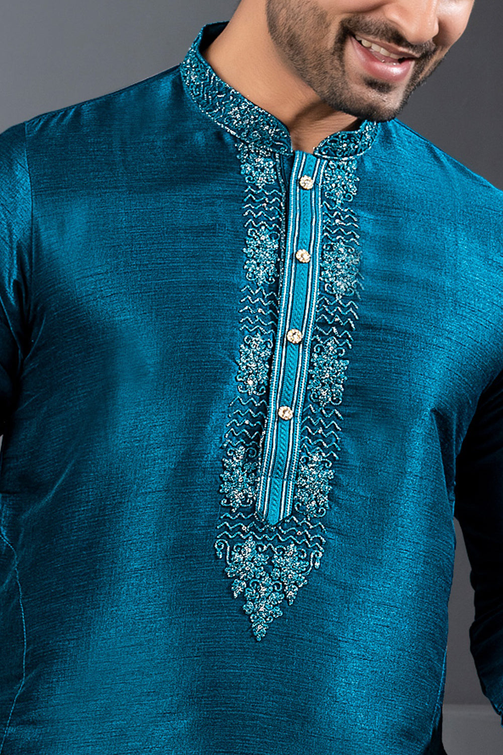 Rama Blue Banglori Silk Kurta Pajama (NMK-8740) - Nihal Fashions