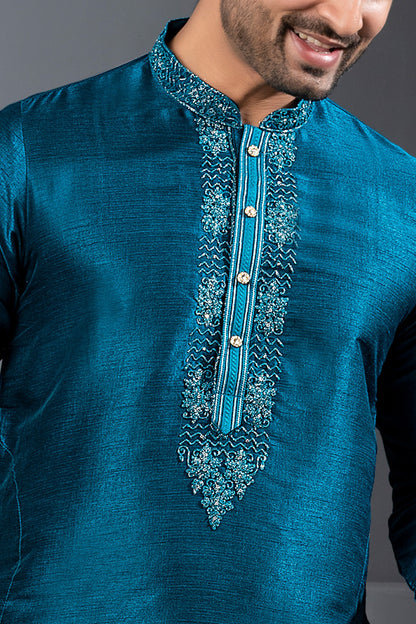 Rama Blue Banglori Silk Kurta Pajama (NMK-8740) - Nihal Fashions