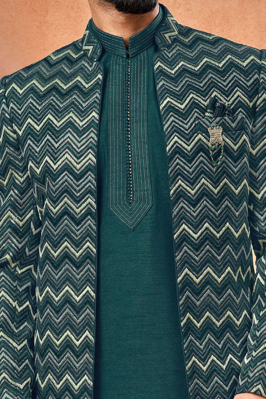Rama Green Banarasi Silk Mens Jodhpuri (NMK-7250) - Nihal Fashions