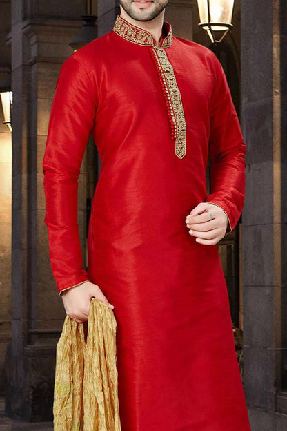 Red Art Dupion Regular Kurta Pajama (NMK-3803)
