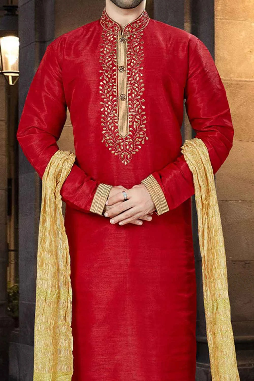Red  Banglori Silk Designer Kurta Pajama (NMK-3797)