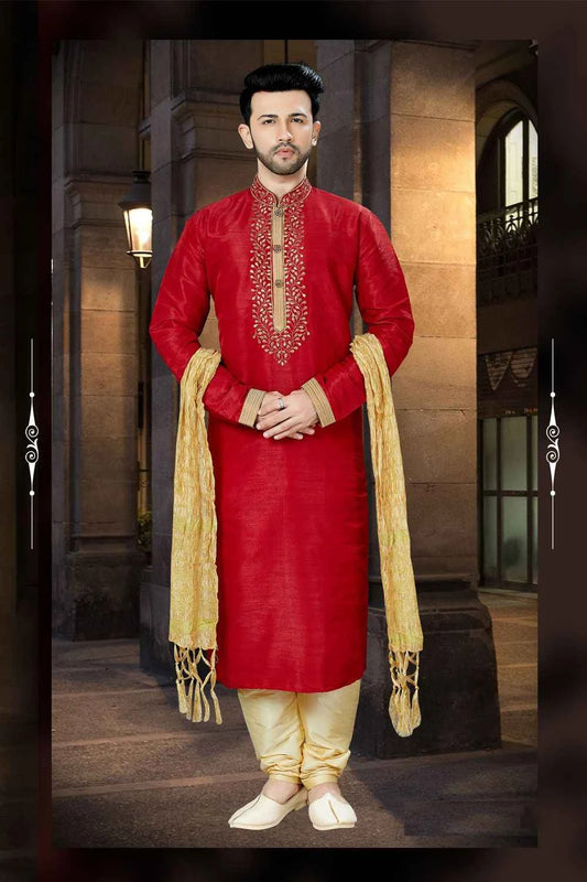 Red  Banglori Silk Designer Kurta Pajama (NMK-3797)