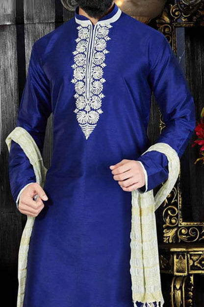 Royal Blue Art Dupion Kurta(NMK-3378)