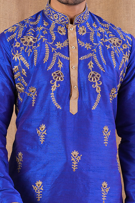 Royal Blue Art Silk Kurta Pajama (NMK-8490) - Nihal Fashions
