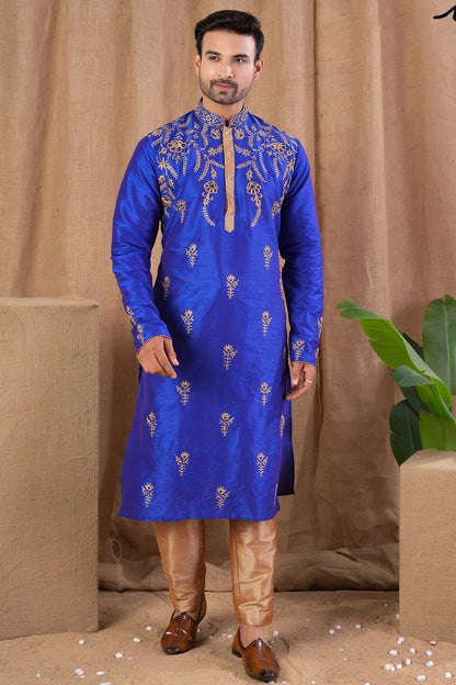 Royal Blue Art Silk Kurta Pajama (NMK-8490) - Nihal Fashions
