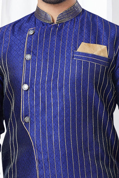 Royal Blue Jaquard Indo Western (NMK-7840) - Nihal Fashions