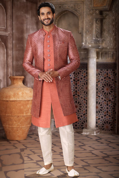 Rust Art Silk Indo Western for Men (NMK-6842) - Nihal Fashions