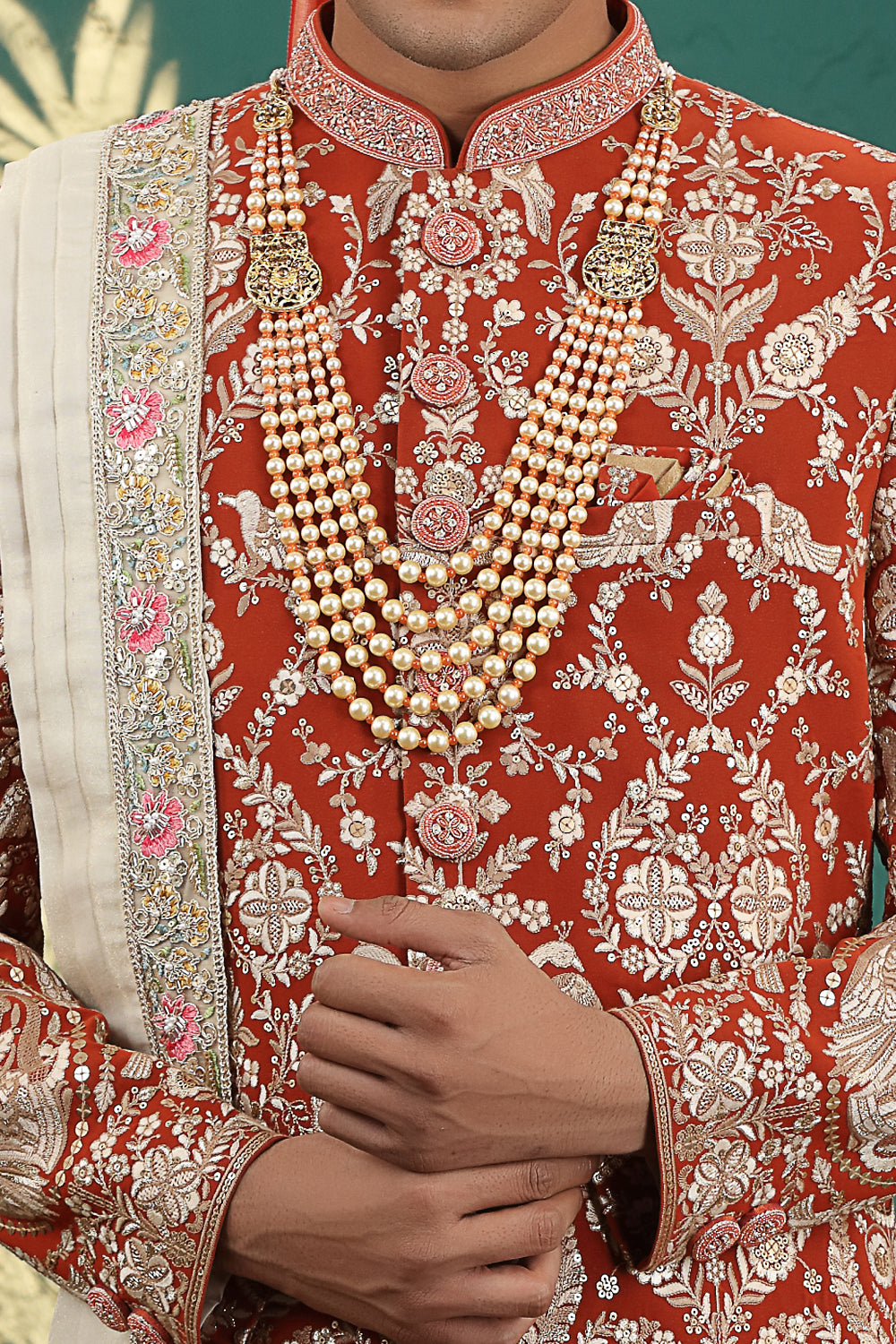 Rust Art Silk Mens Sherwani (NMK-8597) - Nihal Fashions