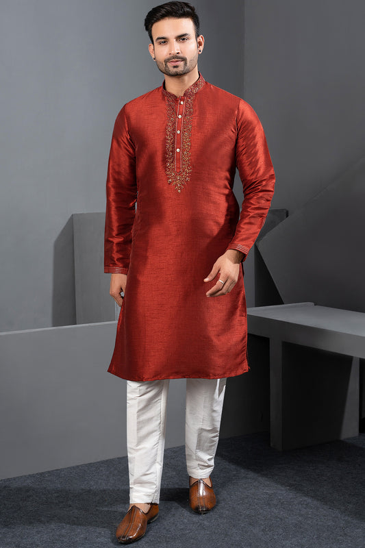 Rust Banglori Silk Kurta Pajama (NMK-8720) - Nihal Fashions