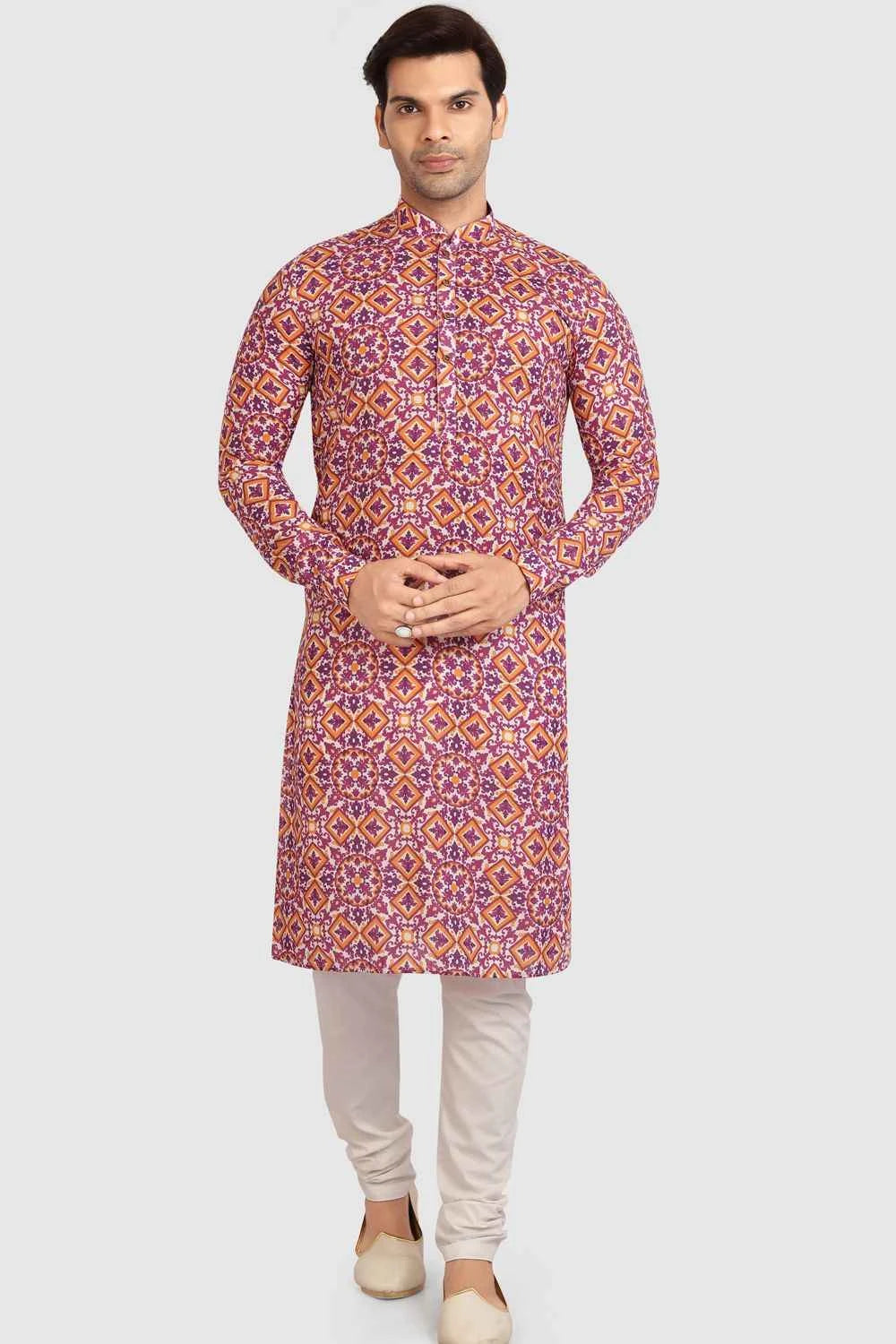 Rust Cotton Printed Kurta Pajama (NMK-5722)