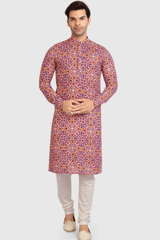 Rust Cotton Printed Kurta Pajama (NMK-5722)