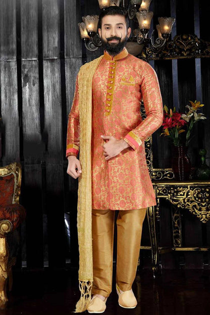 Rust Jaquard Indo Western(NMK-3355)