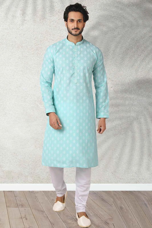 Sea Green Cotton Kurta Pajama (NMK-5747)