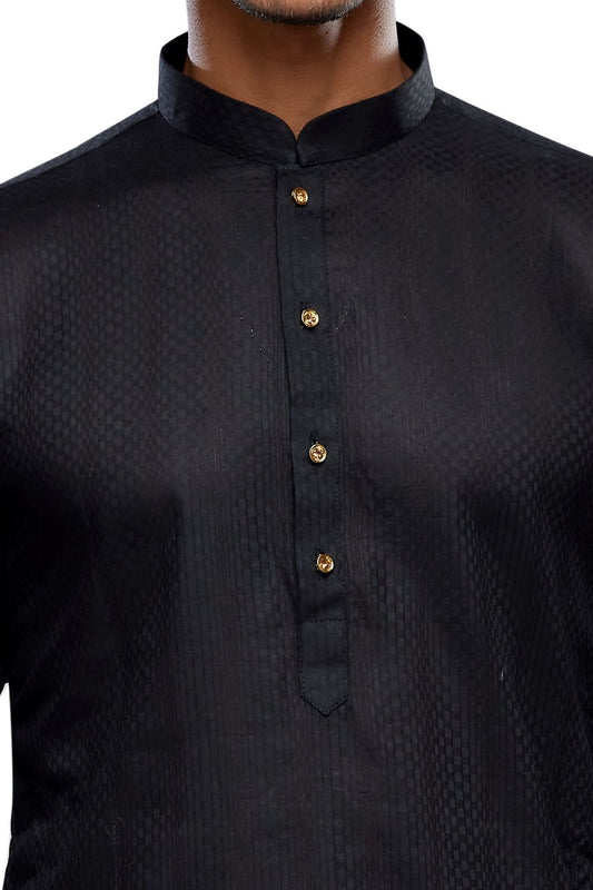 Self Printed Black Art Silk Kurta Pajama (NMK-7503) - Nihal Fashions