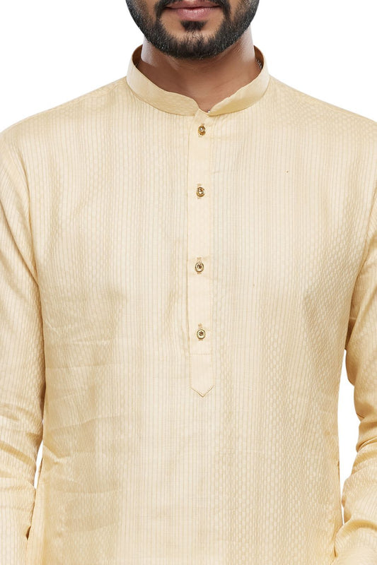 Self Printed Gold Art Silk Kurta Pajama (NMK-7500) - Nihal Fashions