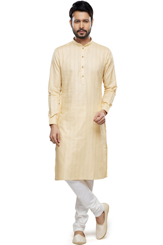 Self Printed Gold Art Silk Kurta Pajama (NMK-7500) - Nihal Fashions