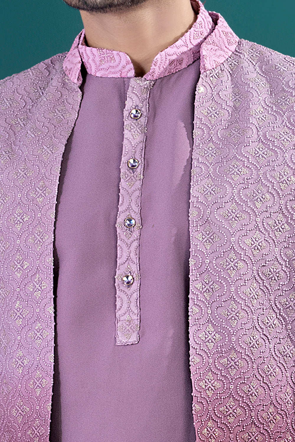 Shaded Lavender Imported kurta with jacket (NMK-8440) - Nihal Fashions