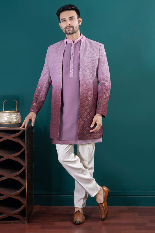 Shaded Lavender Imported kurta with jacket (NMK-8440) - Nihal Fashions